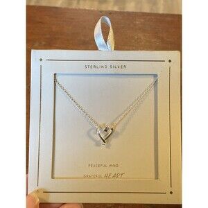 NEW Sterling Silver 925 Open Heart Peaceful Mind Grateful 💖 Pendant Necklace